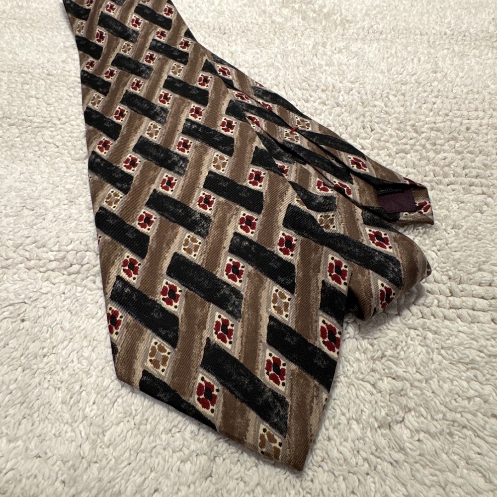 Vintage Cambrige Classics By‎ Mervyns Tie Brown Geometric Rockabilly Italy Silk